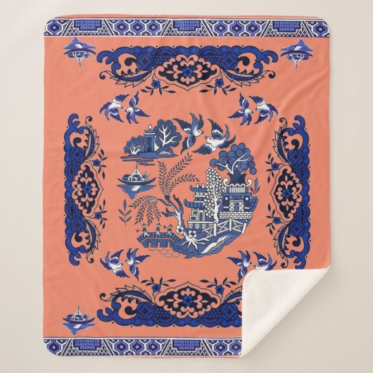 Klassiek blauw Willow-ontwerp Sherpa Deken (Voorkant)