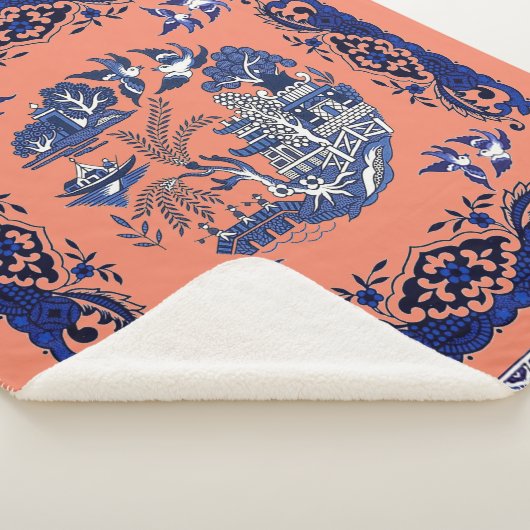 Klassiek blauw Willow-ontwerp Sherpa Deken (3/4)