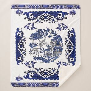 Klassiek blauw Willow-ontwerp Sherpa Deken