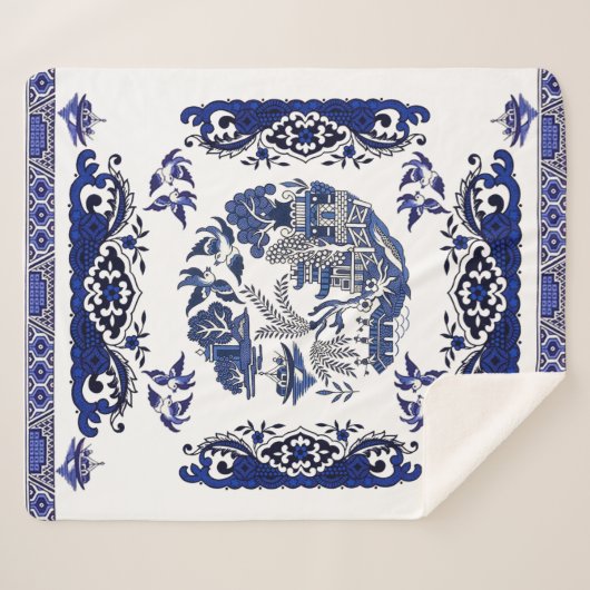 Klassiek blauw Willow-ontwerp Sherpa Deken (Voorkant (horizontaal))