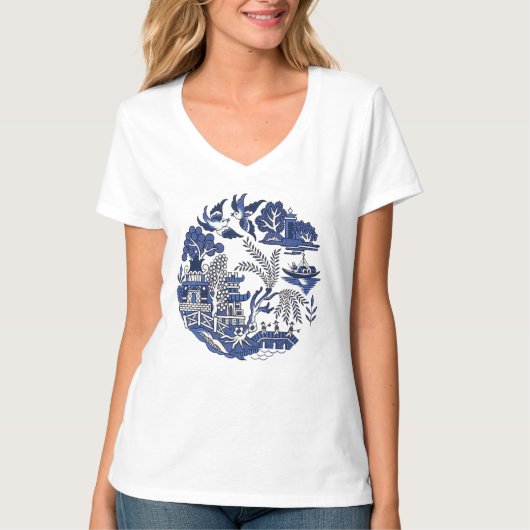 Klassiek blauw Willow-ontwerp T-shirt (Voorkant)