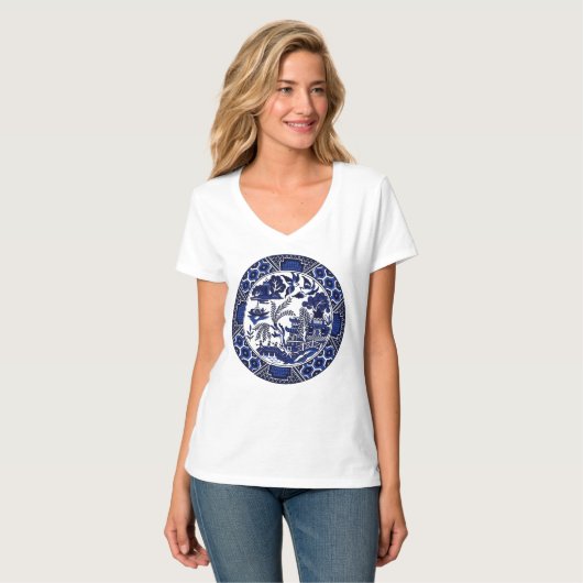 Klassiek blauw Willow-ontwerp T-shirt (Voorkant volledig)