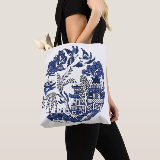 Klassiek blauw Willow-ontwerp Tote Bag (Dichtbij)