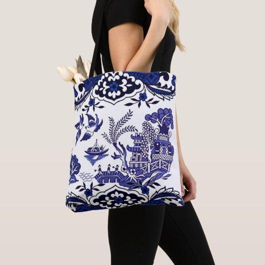 Klassiek blauw Willow-ontwerp Tote Bag (Dichtbij)