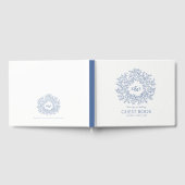 Klassiek blauw wit blad monogram kunst bruiloft gastenboek (Volledig)