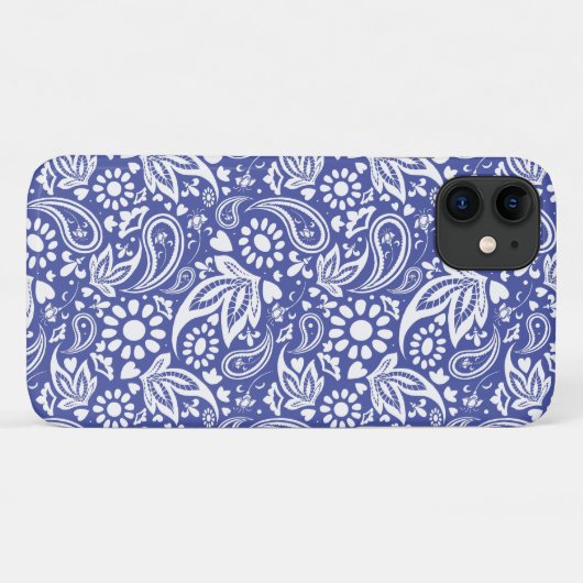 Klassiek blauw wit boho paisley patroon Case-Mate iPhone case (Achterkant (horizontaal))