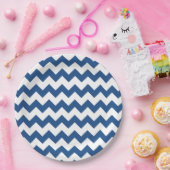Klassiek blauw wit Chevron Pattern Papieren Bordje (Feest)