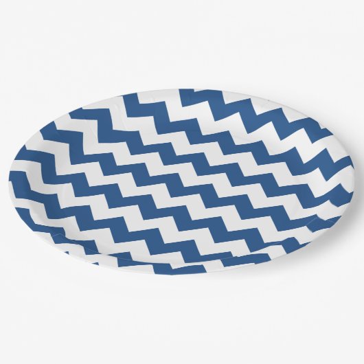 Klassiek blauw wit Chevron Pattern Papieren Bordje (Gekanteld)