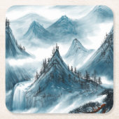 Klassiek blauw wit Chinoiserie berglandschap Kartonnen Onderzetters (Voorkant)