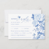 Klassiek Blauw Wit Chinoiserie Bruiloft RSVP Kaart (Voorkant)