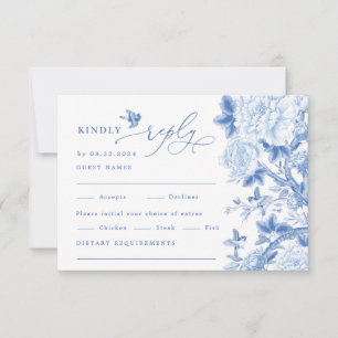 Klassiek Blauw Wit Chinoiserie Bruiloft RSVP Kaart