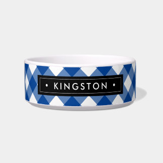 Klassiek blauw wit geplakt | Gepersonaliseerde hui Voerbakje