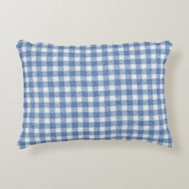 Klassiek blauw-wit geruit katoen accent kussen (Voorkant)