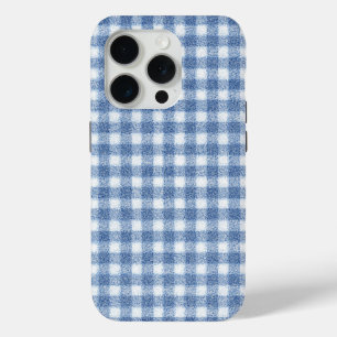 Klassiek blauw-wit geruit katoen iPhone 15 pro case