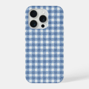 Klassiek blauw-wit geruit katoen iPhone 15 pro case