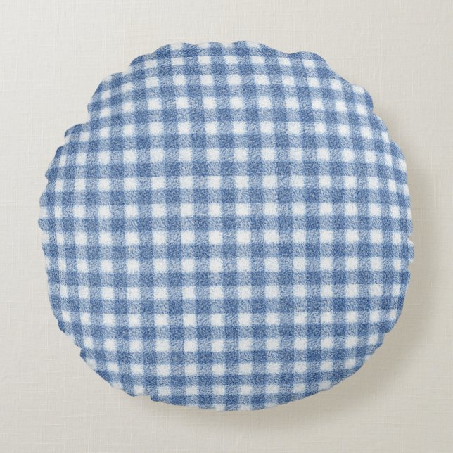 Klassiek blauw-wit geruit katoen rond kussen (Voorkant)