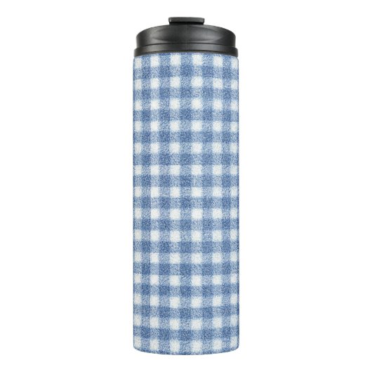 Klassiek blauw-wit geruit katoen thermosbeker (Voorkant)