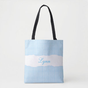 Klassiek Blauw & Wit Gingham Gepersonaliseerde N Tote Bag