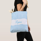 Klassiek Blauw & Wit Gingham | Gepersonaliseerde N Tote Bag (Dichtbij)