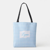 Klassiek Blauw & Wit Gingham | Gepersonaliseerde N Tote Bag (Achterkant)