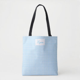 Klassiek Blauw & Wit Gingham | Gepersonaliseerde N Tote Bag