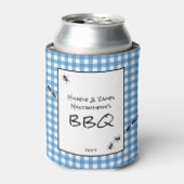 Klassiek Blauw Wit Gingham Mieren BBQ Picknick Fee Blikjeskoeler (Blikje Voorkant)