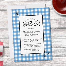 Klassiek Blauw Wit Gingham Mieren BBQ Picknick Fee Kaart