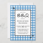 Klassiek Blauw Wit Gingham Mieren BBQ Picknick Fee Kaart (Voorkant)