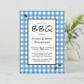 Klassiek Blauw Wit Gingham Mieren BBQ Picknick Fee Kaart (Staand voorkant)