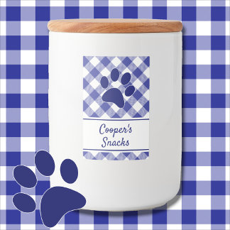 Klassiek Blauw Wit Gingham Patroon Poot Naam Voedselcontainer Etiket
