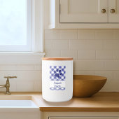 Klassiek Blauw Wit Gingham Patroon Poot Naam Voedselcontainer Etiket