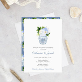 Klassiek blauw Wit huwelijk Ginger Jar Verloving Kaart