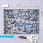 Klassiek blauw/wit kerstdorp tissuepapier (Craft)