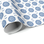 Klassiek blauw wit ventilatorpatroon cadeaupapier (Rol Hoek)