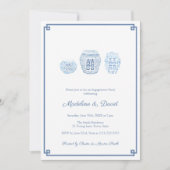 Klassiek Blauw & Wit Verlovingsfeestdiner Kaart (Voorkant)