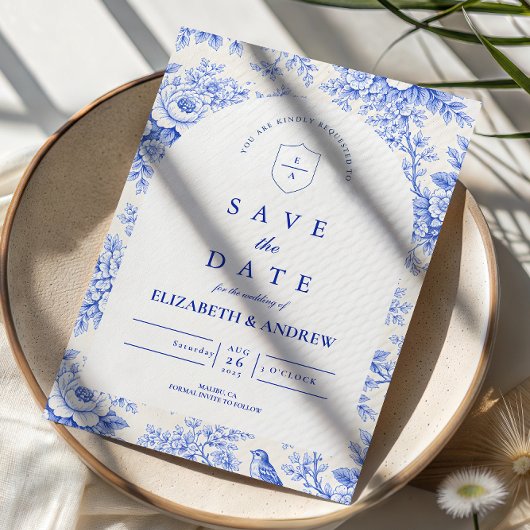 Klassiek Blauw Witte Chinoiserie Bruiloft Save The Date