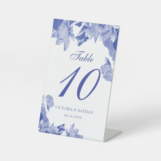 Klassiek blauw-witte Floral bruiloft-nummer Pe Reclamebord Met Voetstuk (Voorkant)