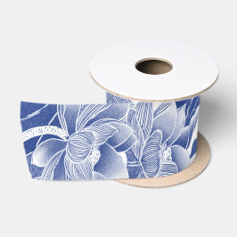 Klassiek blauw-witte Floral Lotus Garden Satijnen Lint