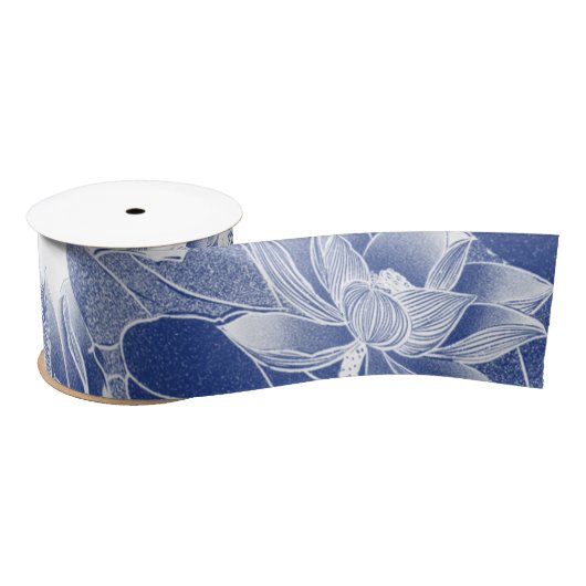 Klassiek blauw-witte Floral Lotus Garden Satijnen Lint (Spoel)
