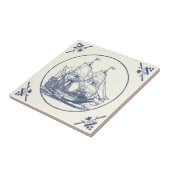 Klassiek  blauw Zee zeilschip op Ivoorkust Tegeltje (Zijkant)