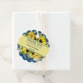 Klassiek blauw zonnebloem geschulpte bruiloft guns bedankjes labels (In situ)