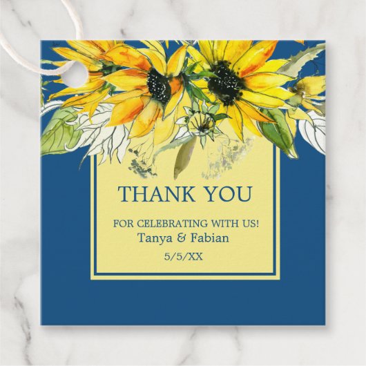 Klassiek blauw zonnebloem label (Voorkant)