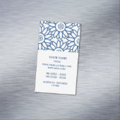 Klassiek blauw zonnebloempatroon magnetisch visitekaartje (Voorbeeld)