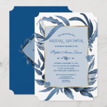 Klassiek blauwe bladeren gouden monogram bruidsdou