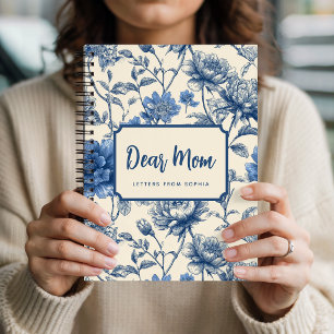 Klassiek blauwe bloemenmoederdag Lieve mama aang Notitieboek