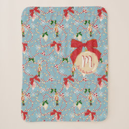 Klassiek Blauwe Candy Cane Script Initiaal Sherpa Deken