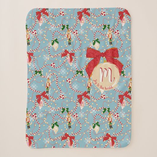Klassiek Blauwe Candy Cane Script Initiaal Sherpa Deken (Voorkant)