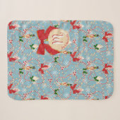 Klassiek Blauwe Candy Cane Script Initiaal Sherpa Deken (Voorkant (horizontaal))