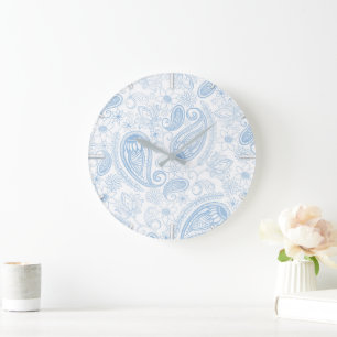 Klassiek blauwe glitters paisley bloemen wit patro grote klok