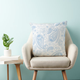 Klassiek blauwe glitters paisley bloemen wit patro kussen